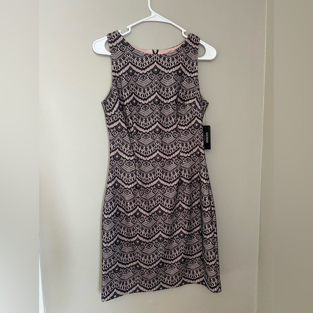 Black lace over pale pink Guess dress, NWT